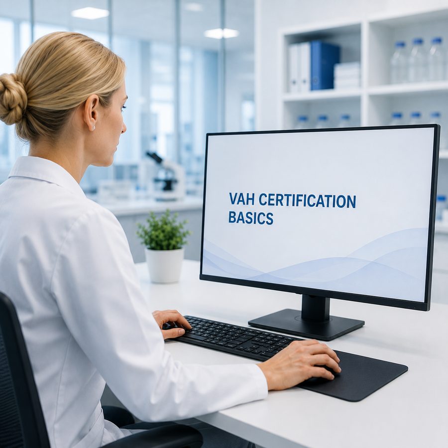 VAH-Zertifizierung als E-Learning: Kurs für Hersteller von Desinfektionsmitteln am Arbeitsplatz VAH-Zertifizierung als E-Learning: Kurs für Hersteller von Desinfektionsmitteln am Arbeitsplatz